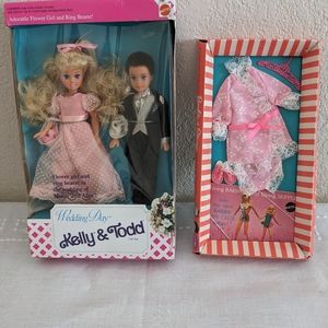 Vintage Kelly & Todd Wedding Day Dolls and 1967 Barbie & Stacey Fashion